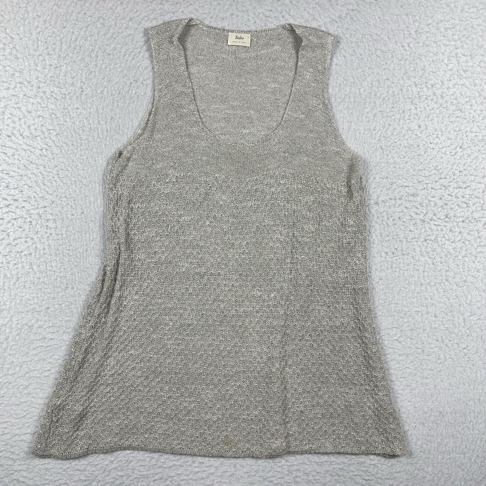 Sisley Shirt Womens Small Sweater Tank Top Gray Beachy Neutral Sheer Career